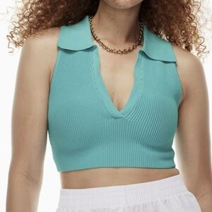 Aritzia Babaton Teal Ribbed Knit Crop Top
